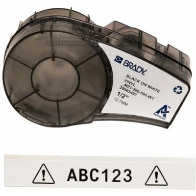 Afbeelding van Brady Vinyl Label Tape voor Printer M211 &amp; M210 Zelfklevende Labels Industriële Kabel/Naam Zwart op Wit (12.70mm x 6.40m) M21 500 595 WT