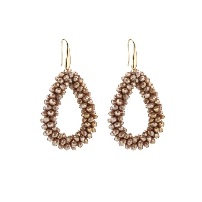 Afbeelding van Oorbellen Druppel Ovale Hanger Facet Kralen Crystal Beads Sparkling Feestdagen Luxe Goudkleurig Camel