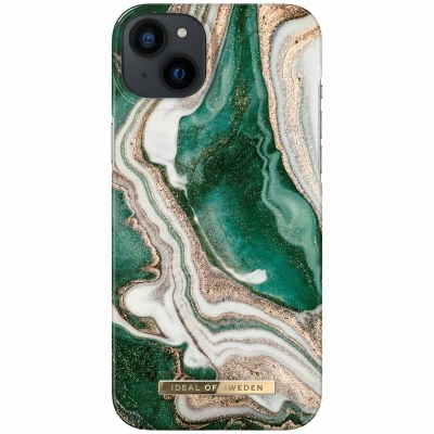 Afbeelding van Apple iPhone 14 Plus Hoesje Kunststof iDeal of Sweden Hardcase/Backcover Golden Jade Marble Telefoonhoesje