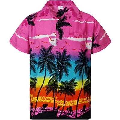 Afbeelding van Funky Hawaiiaans Overhemd, Hawaii Korte Mouw, Beach, Eclectisch Roze, XXL