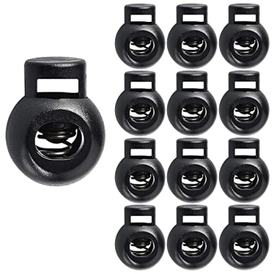 Afbeelding van TrySalar 12 stuks enkel gat lente koord sloten plastic ronde tuimelstoppers glijdende sluiting schuifregelaar voor trekkoord touw paracord einde rugzak ambacht (12), Zwart, 14 x 18mm