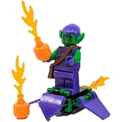 Afbeelding van LEGO Marvel Superheroes: Green Goblin minifiguur met zweefvliegtuig en pompoenbommen