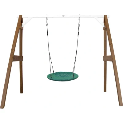 Afbeelding van AXI Nestschommel Summer met frame van hout in bruin &amp; wit Vrijstaande schommel voor kinderen nest schommelzitje