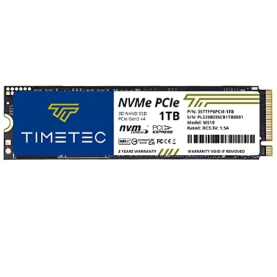Afbeelding van Timetec 1TB SSD NVMe PCIe Gen3x4 8Gb/s M.2 2280 3D NAND TLC 600TBW Hoge performantie SLC Cache Lees /schrijfsnelheid Tot 1.800/1.500 MB/s Interne Solid State schijf voor pc, laptop en desktop