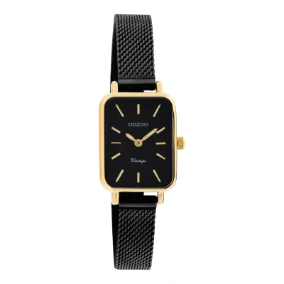 Afbeelding van OOZOO Vintage series goudkleurige horloge met zwarte metalen mesh armband C20269