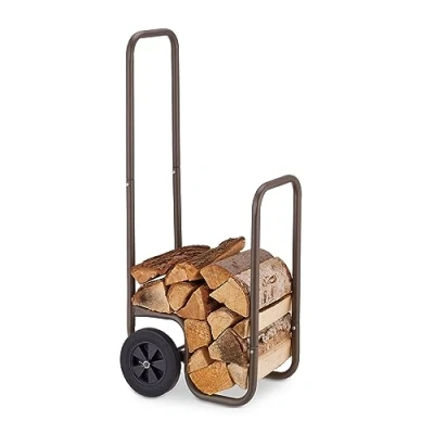 Afbeelding van Relaxdays brandhout kar, 2 rubberen banden, houtkar tot 60 kg, voor gangbare houtblokken, brandhoutrek, staal, bruin