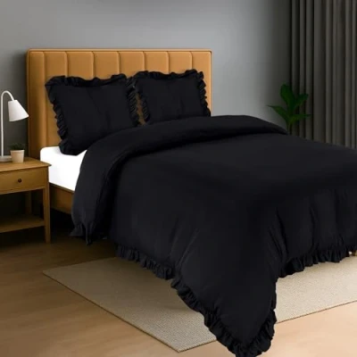Afbeelding van Utopia Bedding Ruches Dekbedovertrekset Microvezel Polyester Dekbedovertrek 200x200 cm + 2 Kussenslopen 80x80 Zwart