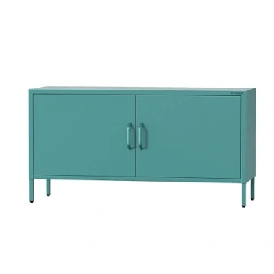 Afbeelding van Jan Nowak tv kast, kast van metaal, roze, glinsterend meubel voor woonkamer, slaapkamer, industriële loft stijl, televisietafel met deuren en opbergruimte, 115 x 59,5 40 cm, marineblauw