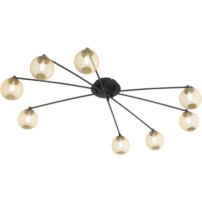 Afbeelding van QAZQA Moderne plafondlamp zwart met goud 8 lichts Athens Wire