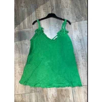 Afbeelding van Linnen top met vlinder mouwen en ronde hals kleur GROEN, maat 44