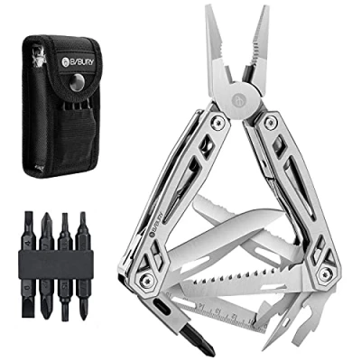 Afbeelding van BIBURY Multi tool, 21 in 1 multitooltang met touwsnijder, blikopener, schroevendraaier, EDC gereedschap voor kamperen, outdoor activiteiten, repareren (glanzend)