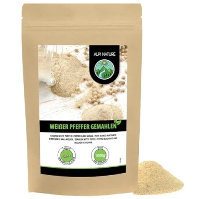 Afbeelding van peper wit gemalen (1 kg), witte 100% natuurzuiver, natuurlijk zonder toevoegingen, veganistisch, peperkorrels