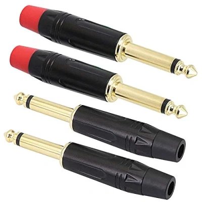 Afbeelding van XMSJSIY 6,35 mm TS Audio Plug, 1/4&quot; mono mannelijke connector, vergulde 6,3 Mic Plug voor gitar/luidspreker/microfoonkabel etc (4 stuks)
