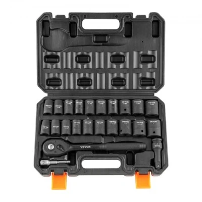 Afbeelding van VEVOR 1/2&quot; Drive Impact Socket Set, 23 delige Set SAE (7/16&quot; 1&quot;) &amp; Metrisch (13 24mm) 6 Point Cr V Legering Staal voor Auto Reparatie met Ratchet Handvat Robuuste Bouw Opbergkoffer