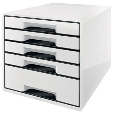 Afbeelding van Leitz 4 A4 Ladenblok Met Markeerstift En Transparante Opbergtray, WOW, Wit/Zwart