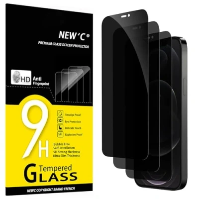 Afbeelding van NEW&#039;C 3 Stuks, Privacy Screenprotector voor iPhone 12 Pro Max (6,7 inch), gebalanceerde 35 graden privacyhoek met oogbescherming, ultraduurzame 9H hardheid, bubbelvrij