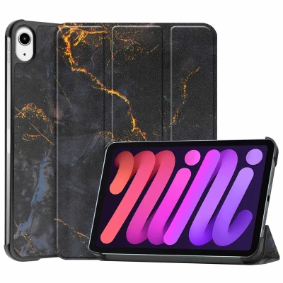 Afbeelding van Apple iPad Mini 6 (2021) Hoes: imoshion Design Trifold Bookcase Black Marble Kunstleder Tablet Hoezen