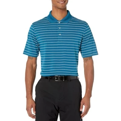 Afbeelding van Amazon Essentials Regular fit sneldrogend golfpoloshirt voor heren (verkrijgbaar in groot en lang), groenblauw wit gestreept, S