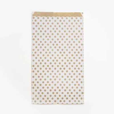 Afbeelding van Clairefontaine 394111C Un Sachet De 50 Pochettes Kraft 21x37+7cm Motif : Pois Sur Fond Blanc Idéal Pour Confiseries, Bonbons, Livre, Bijoux, Emballage Cadeaux, Pochette cadeau