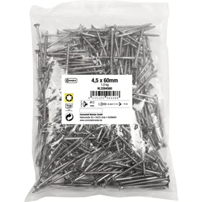 Afbeelding van Connex Universele schroeven 4,5 x 60 mm 1 kg grote verpakking verzonken kop TX aandrijving gedeeltelijke schroefdraad roestvrij staal/schroevenset/schroeven in zak / KL3264560