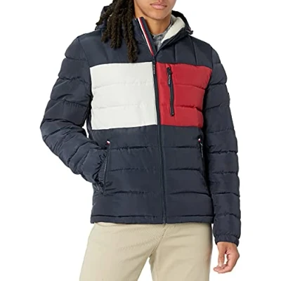 Afbeelding van Tommy Hilfiger Heren middelzware Sherpa gevoerde Hooded Waterbestendig Puffer JacketCoat, Flag Combo Tech, L