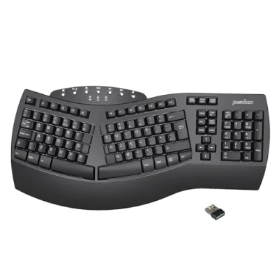 Afbeelding van perixx PERIBOARD 612 Draadloos ergonomisch gesplitst toetsenbord met dubbele modus 2.4G en Bluetooth functies, compatibel Windows 10 Mac OS X systeem, zwart, UK indeling