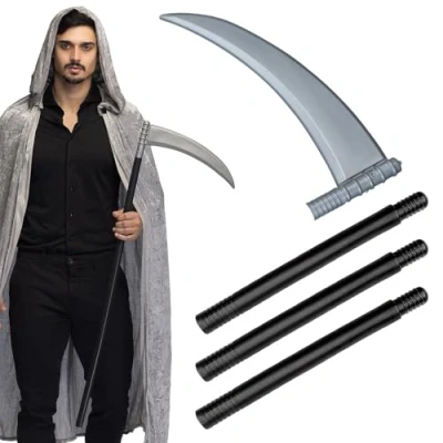Afbeelding van Zwarte zeis 101 cm van magere Hein Halloween verkleed accessoires Verkleedattributen