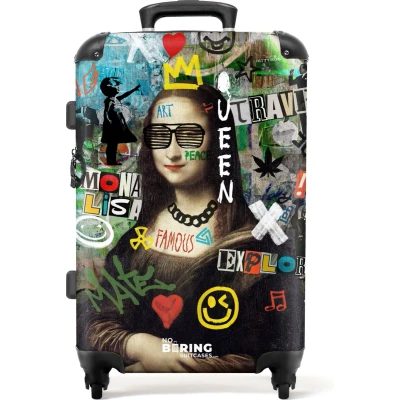 Afbeelding van NoBoringSuitcases.com® Koffer groot Rolkoffer lichtgewicht Mona Lisa omringd door kleurrijke graffiti Reiskoffer met 4 wielen Grote trolley XL 20 kg bagage