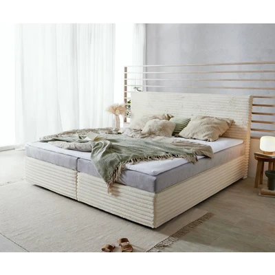 Afbeelding van DELIFE Boxspringbed Dream Well pluche koord beige 200x200 cm Bonell matras PU topper