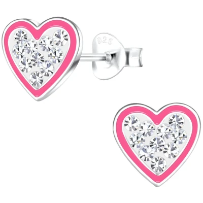 Afbeelding van JoyS Zilveren hartje oorbellen 8 mm roze zilver met kristal kinderoorbellen