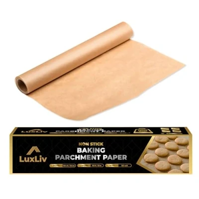Afbeelding van LuxLiv® 50 m ongebleekte bruine perkamentpapierrol voor bakken, zuurdesembrood bakbenodigdheden, waspapierrol, kookpapier extra dik en niet klevend vetvrij 1 voet breedte vellen oven.