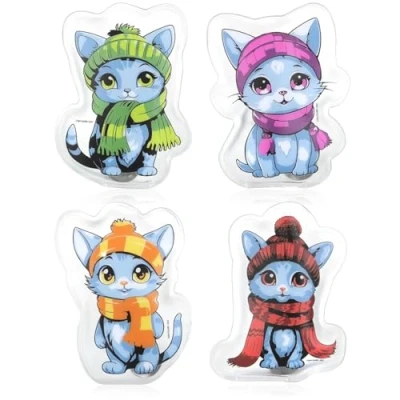 Afbeelding van COM FOUR® 4x herbruikbare zakwarmers handwarmers met kattenmotief warmtekussen voor koude dagen en onderweg warmteknikkussen (04 stuks kat wit)
