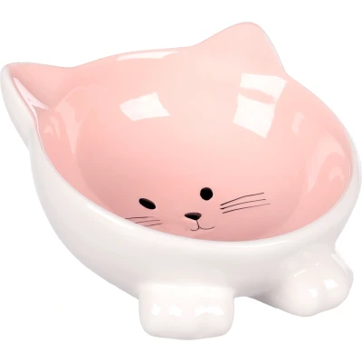 Afbeelding van &quot;Stijlvolle Puzi keramieken voerbak voor katten 125ml&quot; Roze / 125 ml I 13,80 cm x 8,60 7,50