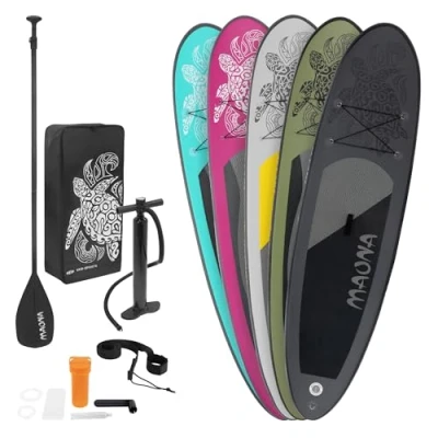 Afbeelding van ECD Germany Opblaasbare Stand Up Paddle Board Set Maona Black, 308x76x10 cm, gemaakt van PVC, tot 120kg, aluminium peddel, complete accessoires, SUP Paddling Surfboard Paddleboard