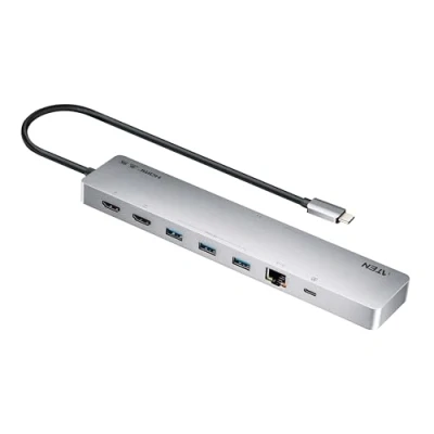 Afbeelding van Aten USB C Multiport Dock 4K Dual Display (USB C, 11 Havens), Docking station + hub, Zilver