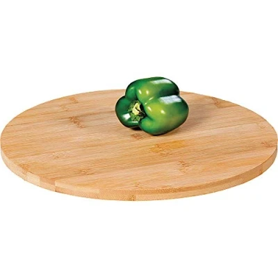 Afbeelding van Bamboe houten draaibare serveerplank rond 35 cm Serveerplateau Kaasplank/kaasplateau Borrelplank Tapasplank