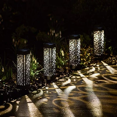 Afbeelding van Lights4fun Set van 4 Zonne Aangedreven Zwarte Marokkaanse Outdoor IP44 Waterdichte Decoratieve Tuin Pathway LED Stake Lichten