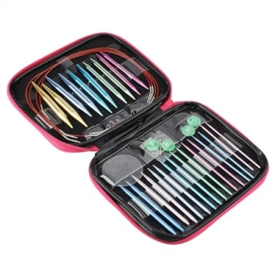Afbeelding van VOBOR Verwisselbare Breinaalden, 13 Pairs Aluminium Circulaire Breinaald Set Kleurrijke Met Draagtas Voor Breien Naald DIY