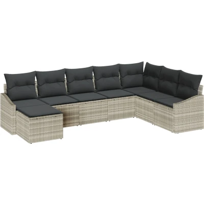 Afbeelding van vidaXL 8 delig Tuin Sofa Set met Kussens Lichtgrijs Poly Rattan