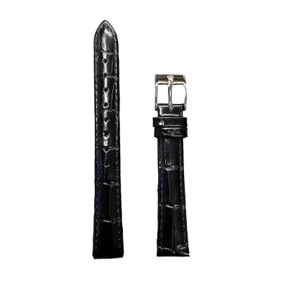 Afbeelding van Horlogeband 14mm Zwart Echt leer in croco print Roestvrijstalen gesp