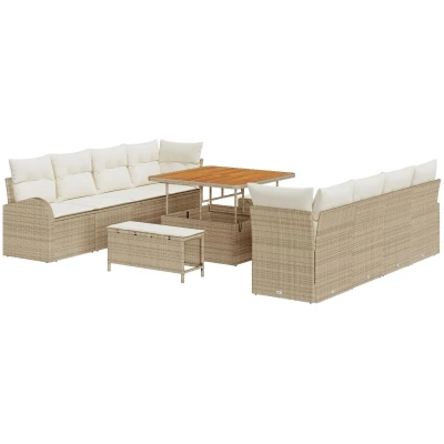 Afbeelding van vidaXL 11 delige tuin bankset met kussens beige poly rattan acacia