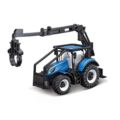 Afbeelding van Bburago B18 31669 10CM New Holland T7.315 Tractor met voorlader en 3 LOGS, diverse kleuren