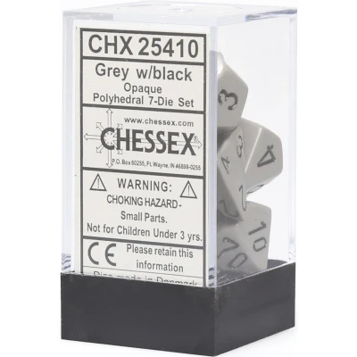 Afbeelding van Chessex dobbelstenen set, 7 polydice, Opaque grey w/black
