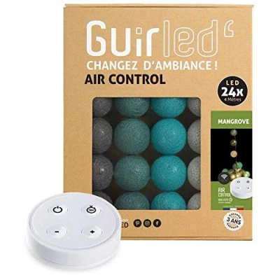 Afbeelding van GuirLED Lichtsnoer met bolletjes, katoen, led, USB, draadloze afstandsbediening, nachtlampje voor baby&#039;s 2 uur, netadapter dual USB A inbegrepen, 4 intensiteiten, 24 ballen 2,4 m, mangrove