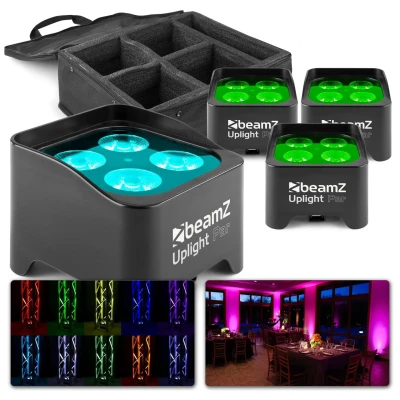 Afbeelding van BeamZ BBP90 Set van 4 LED Uplighters met accu en tas