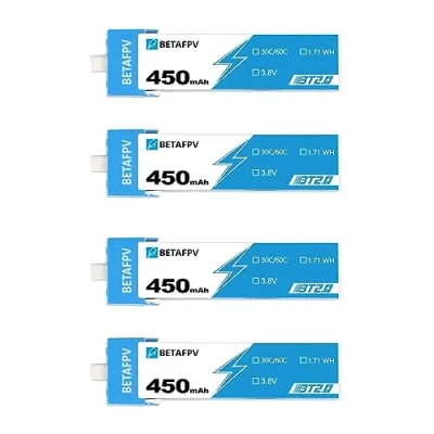 Afbeelding van BETAFPV 4 stuks BT2.0 450mAh 1S Lipo accu 3,8 V 30C/60C 1.71WH batterij met aansluiting compatibel 1 2S FPV RC Whoop Drone Quadcopter zoals Cetus Pro Meteor75 X Emax Tinyhawk Micro