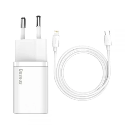 Afbeelding van Baseus Snellader 20W PD + USB C naar Apple Lightning Kabel 1M Wit
