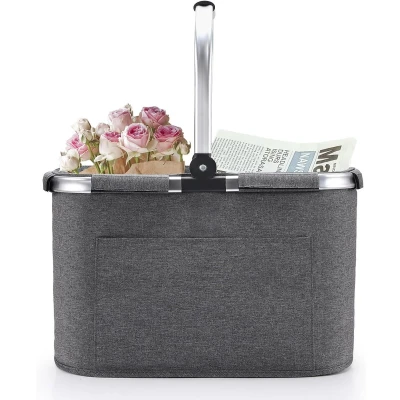 Afbeelding van Tote bag, boodschappentas, 30L familie opvouwbare boodschappenmand, grote picknickmand, mand, reistas, praktische boodschappenmand met gevoerde handvatten, perfect voor reizen, picknicken, winkelen, cadeau geven