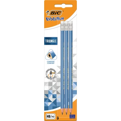 Afbeelding van Bic Potlood Evolution Triangle, Met Gom, Blister Van 3 Stuks