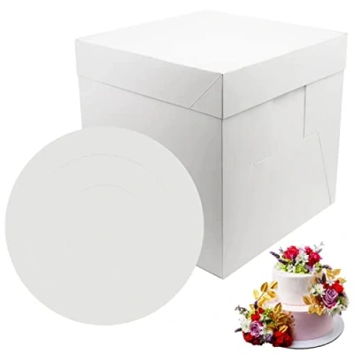 Afbeelding van PHULWEL 2 stuks taartdoosjes 30 x cm met taartplank voor trapseuken, wit taartkarton taartplank, taartbord, wegwerptaarthouder
